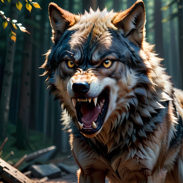 Imagem de um lobo irritado