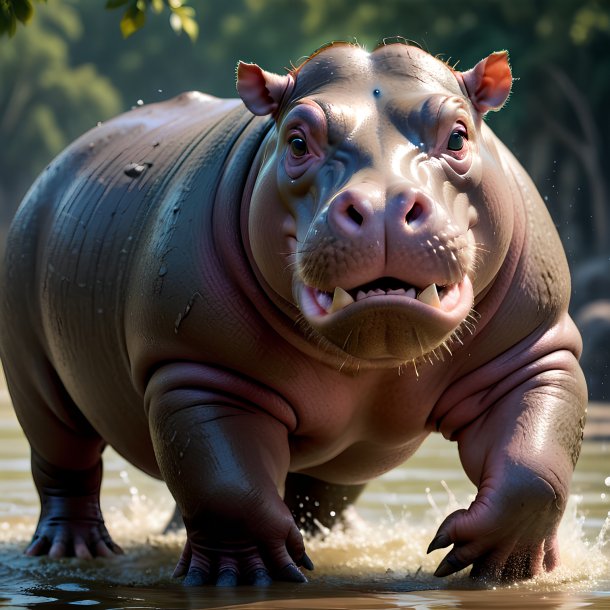 Picture of a threatening hippopotamus