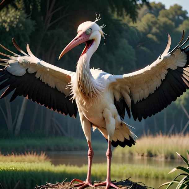 Image d'une cigogne menaçante