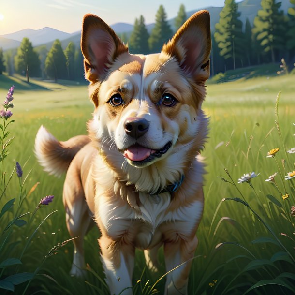 Ilustración de un perro en el prado