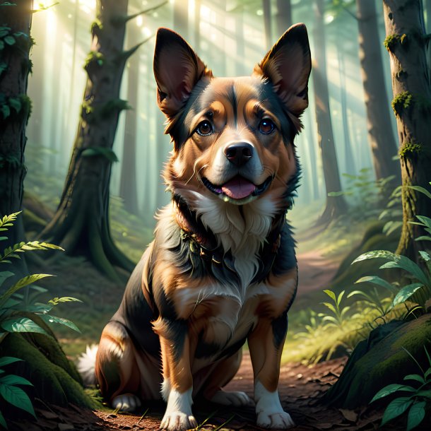 Ilustração de um cão na floresta