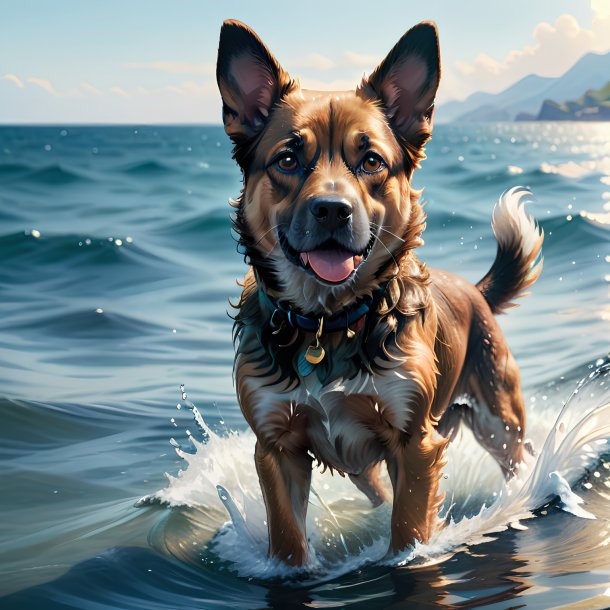 Ilustración de un perro en el mar