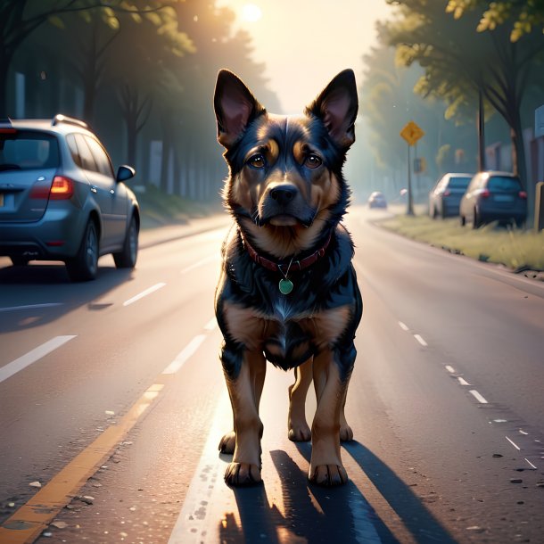 Иллюстрация собаки на дороге