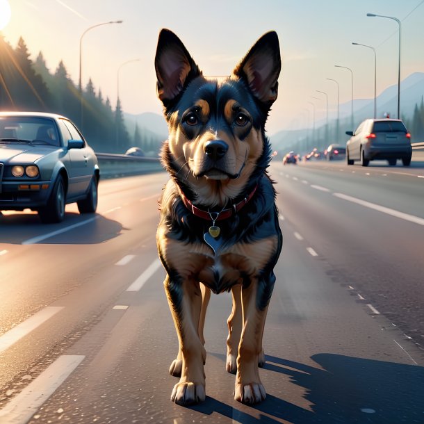 Ilustração de um cão na estrada
