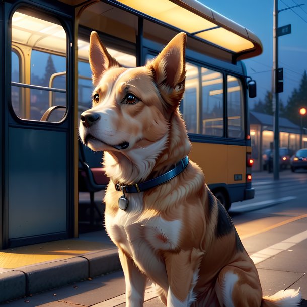 Ilustração de um cão na parada de ônibus