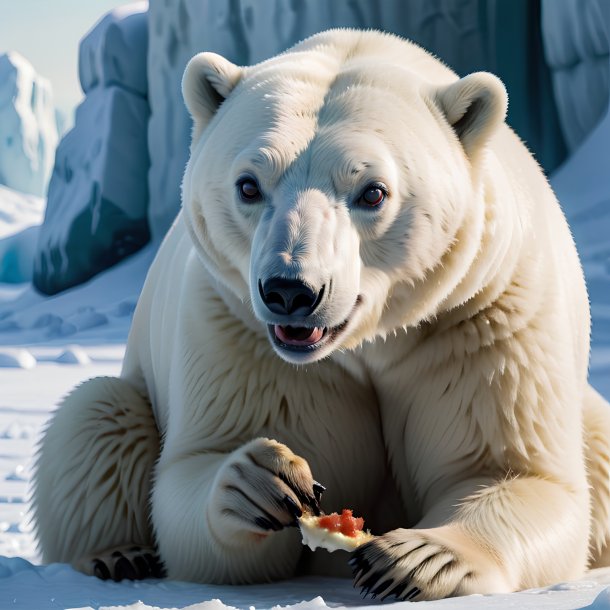 Imagem de um urso polar comendo