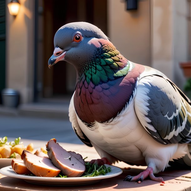 Photo d'un pigeon mangeant