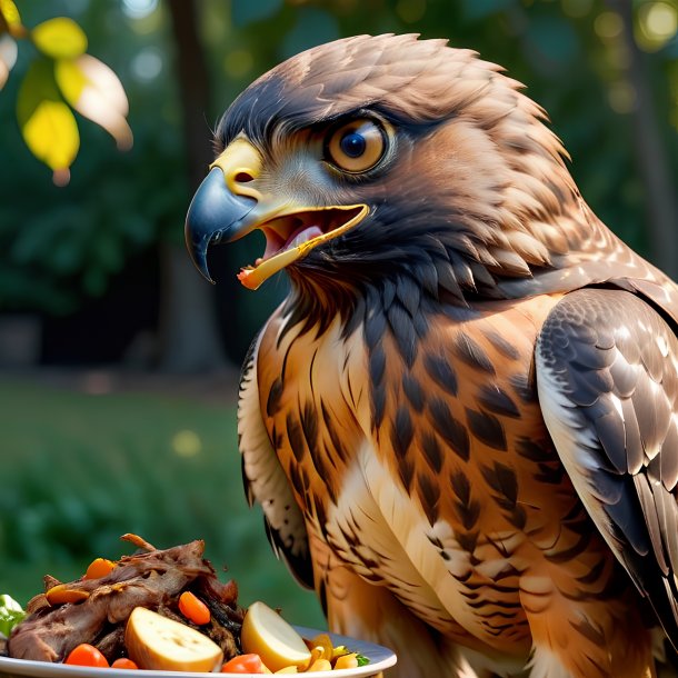 Imagem de um falcão comendo