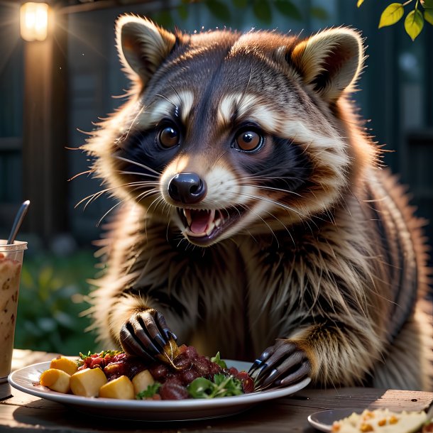 Picture of a eating raccoon