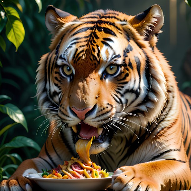 Imagem de um tigre comendo