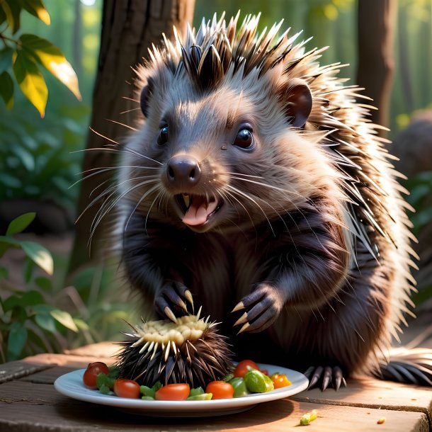 Imagem de um porco-espinho comendo