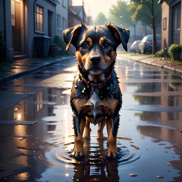 Illustration of a dog in the puddle