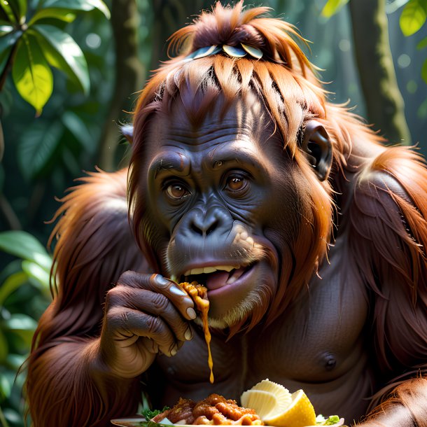 Imagem de um orangotango comendo