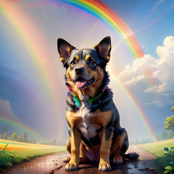 Ilustração de um cão no arco-íris