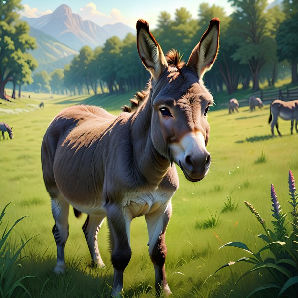 Ilustración de un burro en el prado