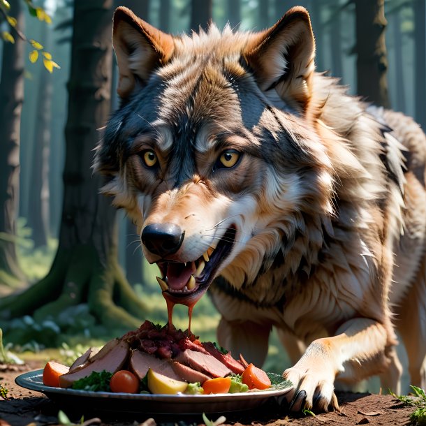 Picture of a eating wolf