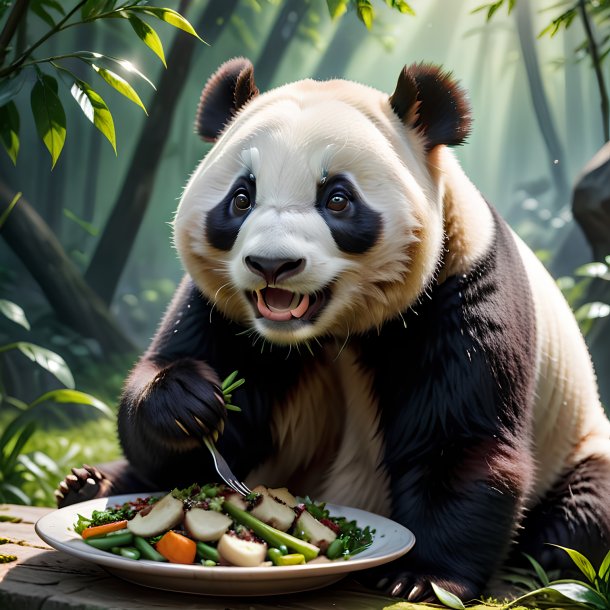 Photo d'un panda géant mangeant