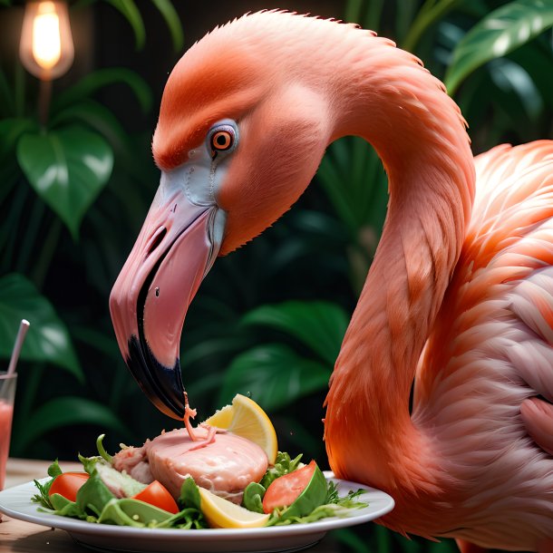 Picture of a eating flamingo