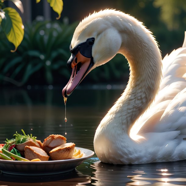 Foto de un cisne que come