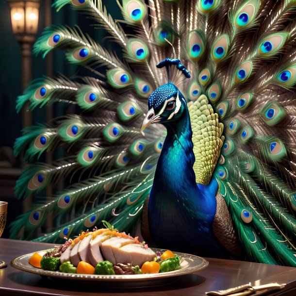 Foto de un pavo real que come