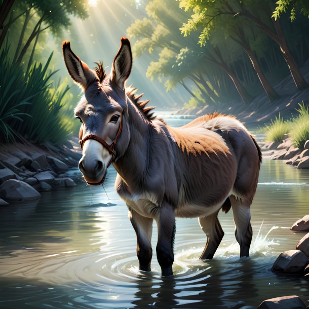 Illustration of a donkey in the river