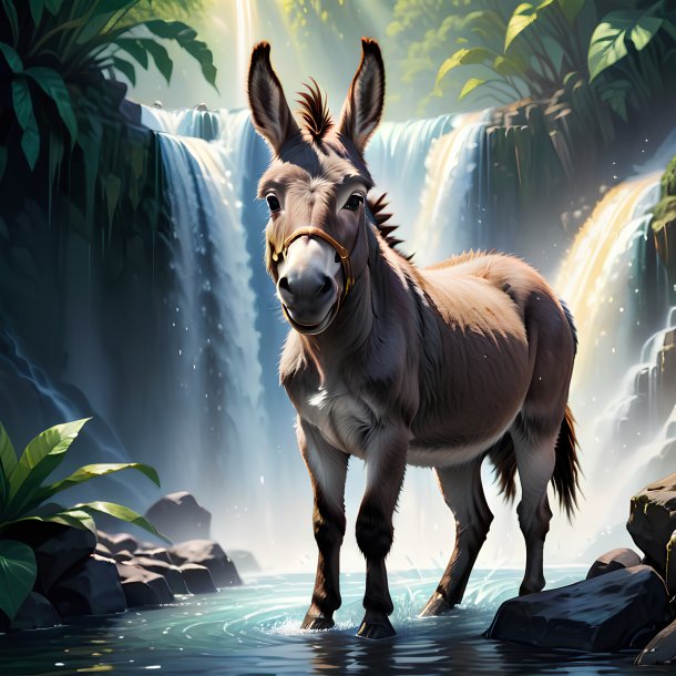 Illustration of a donkey in the waterfall