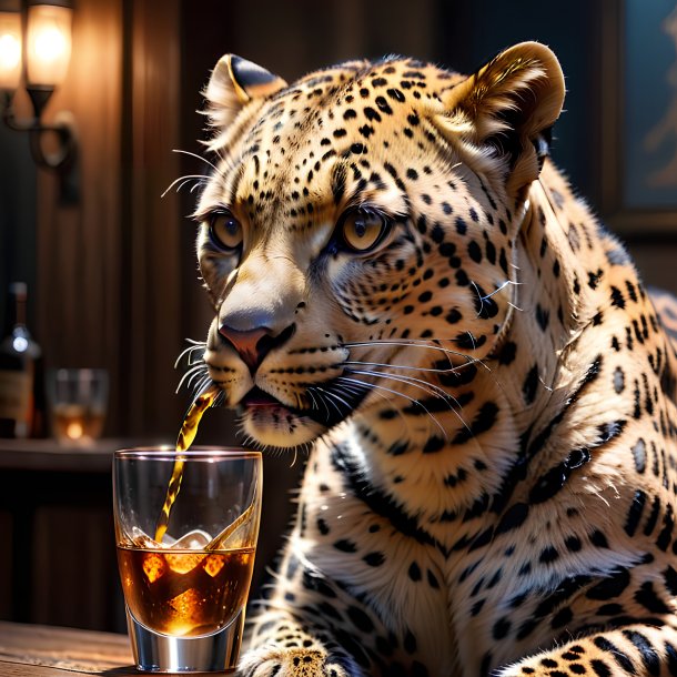 Picture of a drinking leopard