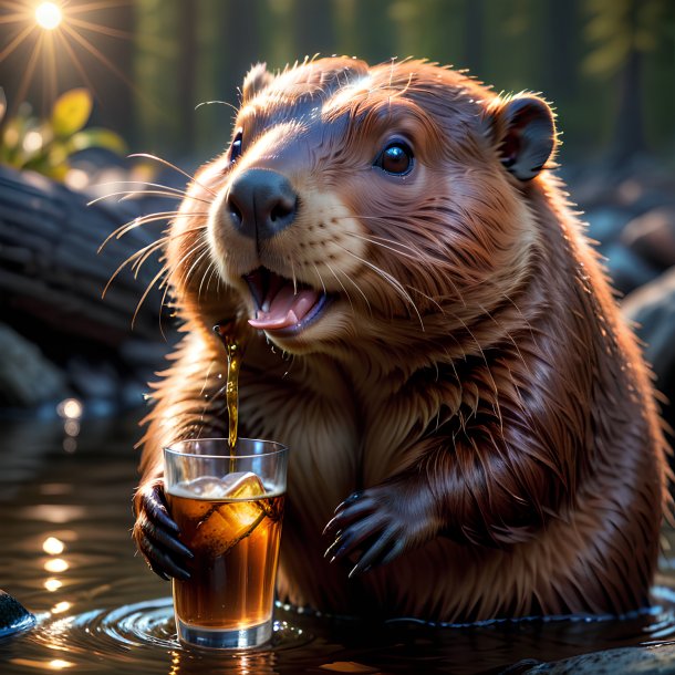 Picture of a drinking beaver