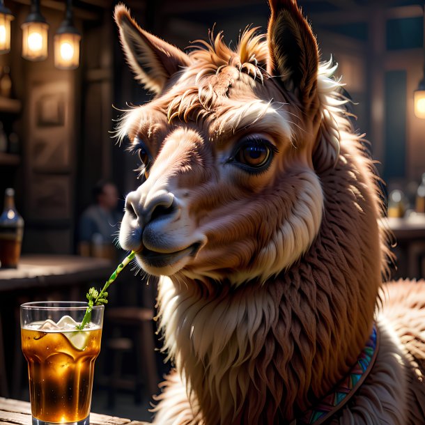 Picture of a drinking llama