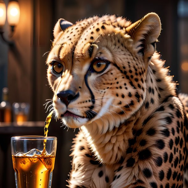 Picture of a drinking cheetah