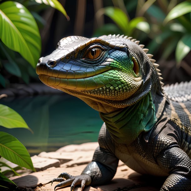 Picture of a drinking monitor lizard