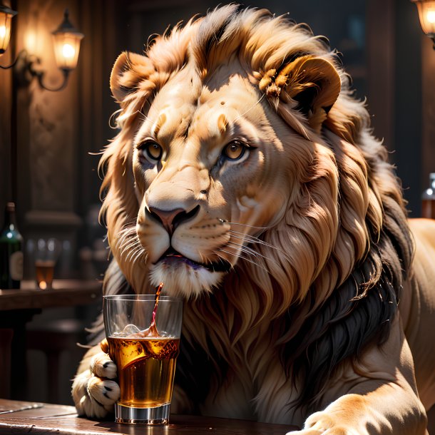 Picture of a drinking lion