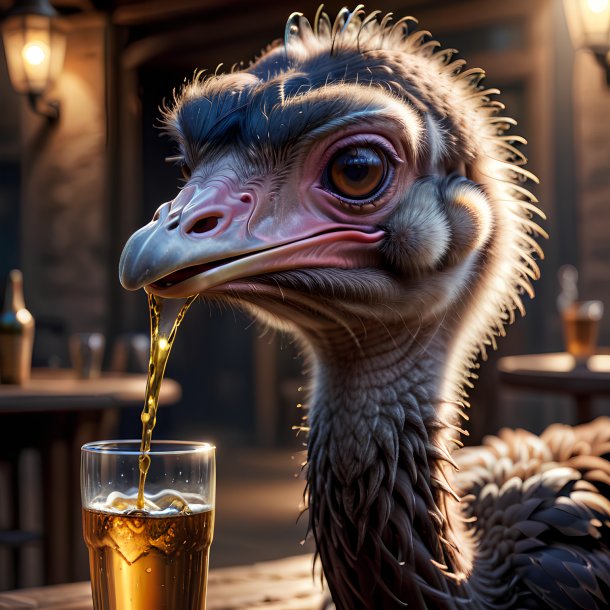 Picture of a drinking ostrich