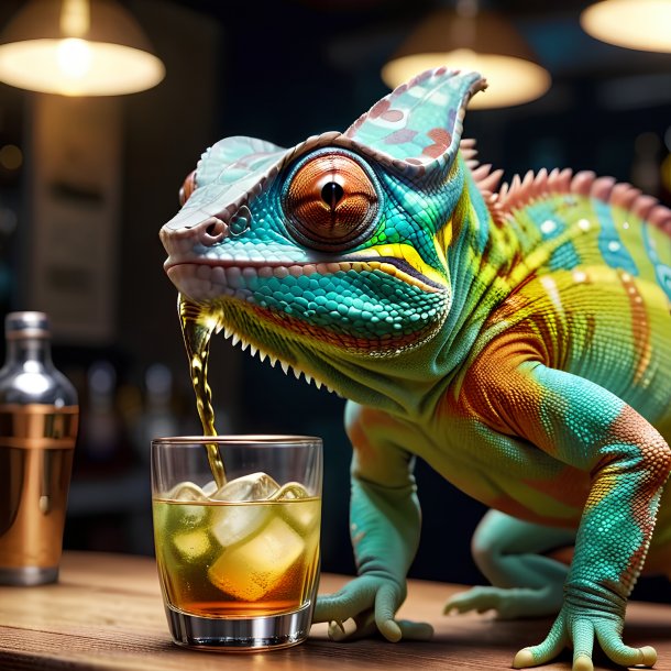 Picture of a drinking chameleon