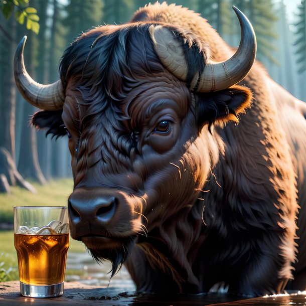 Picture of a drinking buffalo