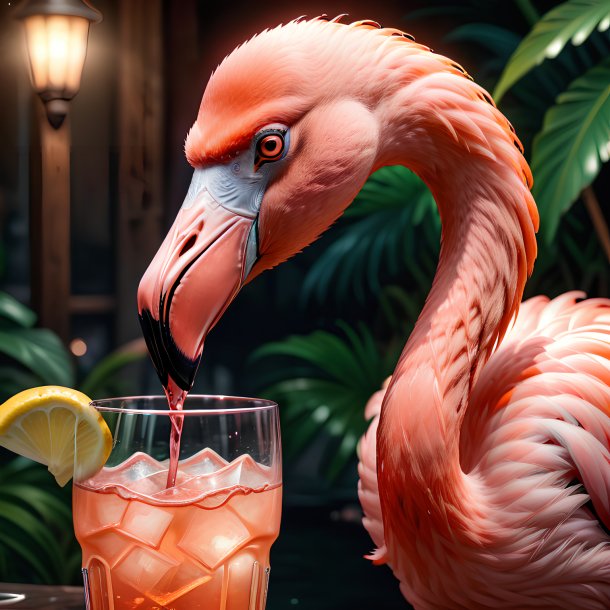 Picture of a drinking flamingo