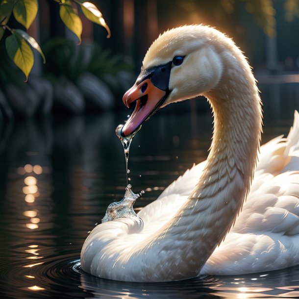 Foto de un cisne que bebe