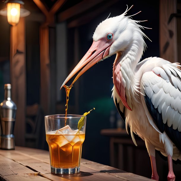 Picture of a drinking stork