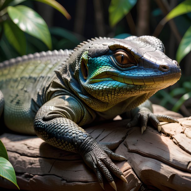 Imagem de um lagarto monitor dormindo