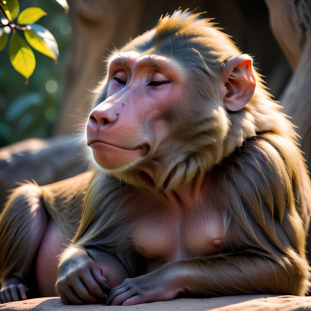 Foto de um babuíno dormindo