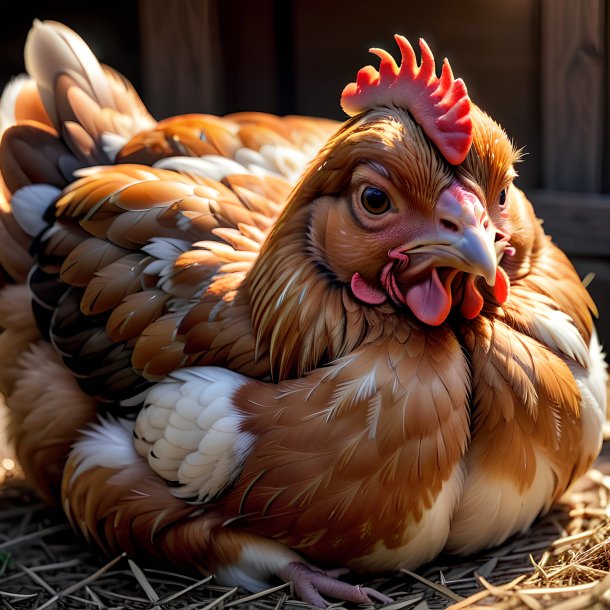 Photo d'une poule endormie