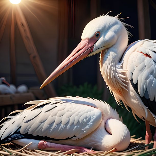 Picture of a sleeping stork