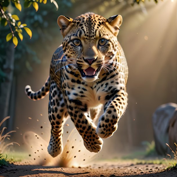 Picture of a jumping leopard