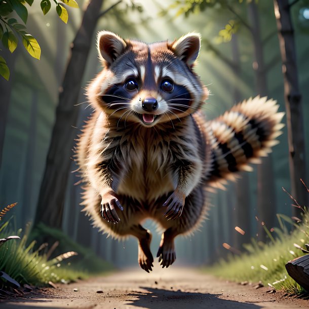 Picture of a jumping raccoon