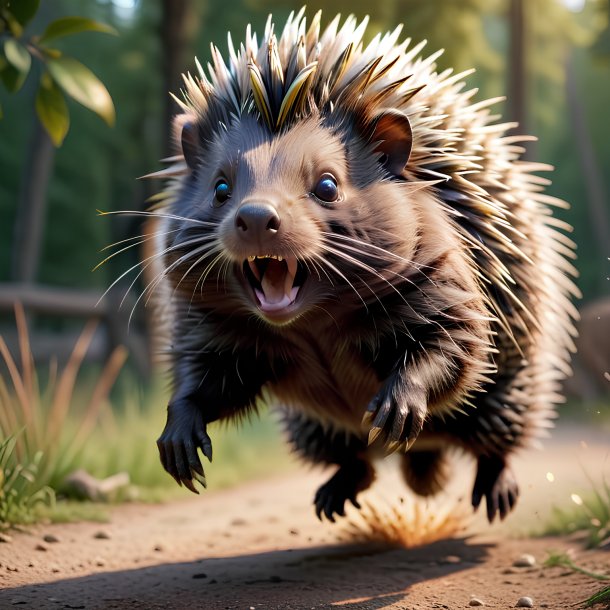 Picture of a jumping porcupine