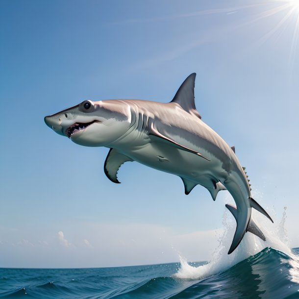 Picture of a jumping hammerhead shark