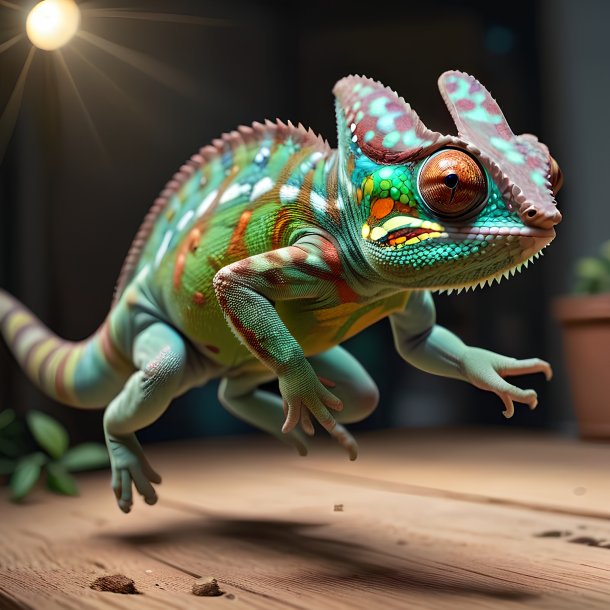 Picture of a jumping chameleon