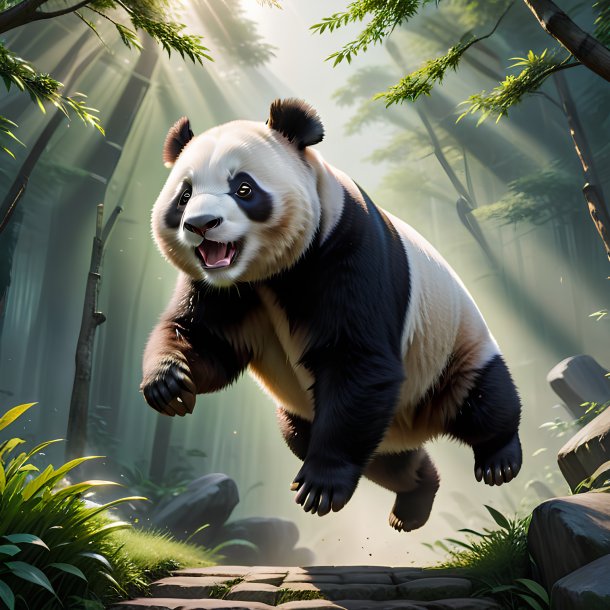 Imagem de um panda gigante saltando