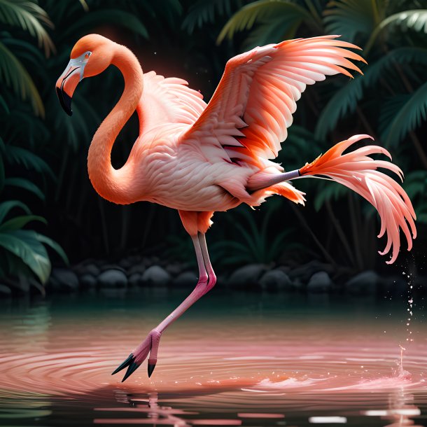 Picture of a jumping flamingo