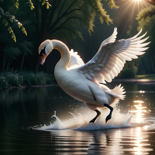 Picture of a jumping swan